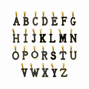 Minimalistischer Edelstahl Schwarz Tropföl Anfangsbuchstabe Gold Anhänger DIY Halskette Handykette Zubehör Schmuck Charm