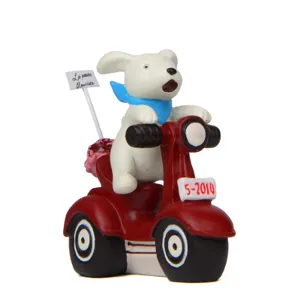 Cute resin dog riding red scooter figurine miniature landscape ornament gardening decor
