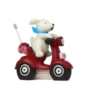 Cute puppy riding red motorcycle resin figurine succulent plant pot insert gardening decor.