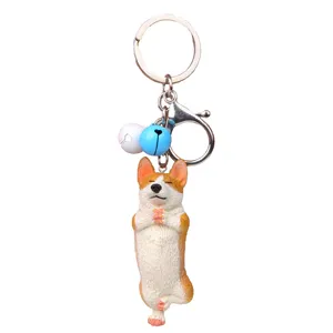 Kreativer Yoga Corgi Schlüsselanhänger mit Glocken und Karabiner, idealer Autotaschenanhänger.