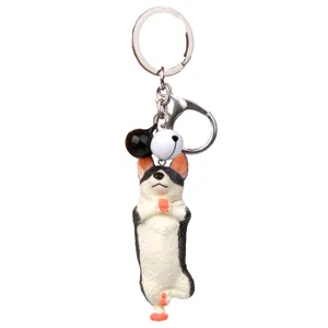 Süßer Yoga Hund Schlüsselanhänger mit Glocke und Karabiner Metallring für Autoschlüssel und Taschen.