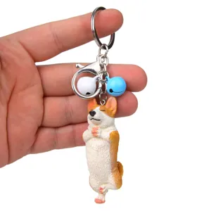 Süßer PVC Yoga Corgi Hund Schlüsselanhänger Mit Glocke Karabiner Schlüsselring Koreanischen Stil Kreativ Tasche Anhänger