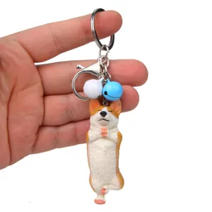 Corgi Yoga Schlüsselanhänger mit Glocken Metallverschluss süße Welpe Tasche Anhänger.