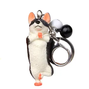 Yoga Hund Schlüsselanhänger mit Glocke Metallverschluss, süßer Tier Cartoon Taschen Anhänger.