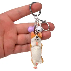 Süßer Yoga Corgi Schlüsselanhänger mit Glocken und Karabiner für Autoschlüssel und Taschen.