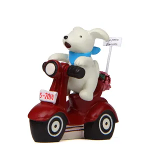 Cute puppy riding red motorcycle figurine flower pot decor gardening succulent plugin