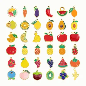 Colorful fruit enamel charms set, assorted metal pendant for DIY handmade jewelry making.