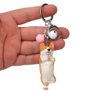 Süßer Yoga Corgi Hunde Schlüsselanhänger mit Metallkarabiner und Glocken, perfekte Taschen Deko.