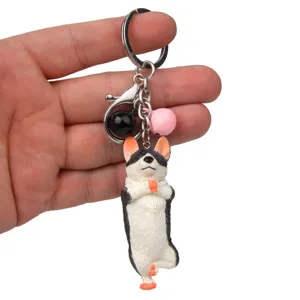Niedlicher Yoga Hund Schlüsselanhänger mit Glocken, lustiger Tier Taschenanhänger.
