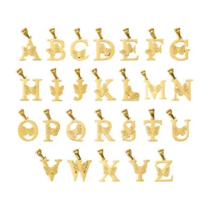 Gold butterfly alphabet letter pendants, titanium steel DIY charm for custom necklaces.