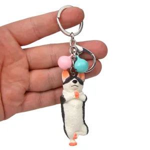 Yoga Hund Schlüsselanhänger süßer Welpe Schlüsselring mit Glocken Taschenanhänger