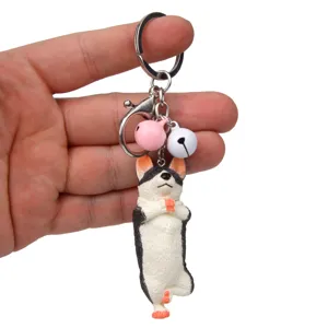 Süßer Yoga-Hund Schlüsselanhänger mit Glocken, kreativer Metall-Harz Taschenanhänger.