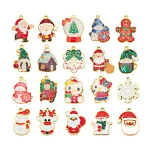 Christmas enamel charms set DIY cute Santa Claus snowman Hello Kitty pendant jewelry making