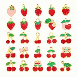 Strawberry Cherry Fruit Stainless Steel Pendants Drip Oil Enamel Charms For Handmade DIY Jewelry Making Earrings Hairpins Accessories