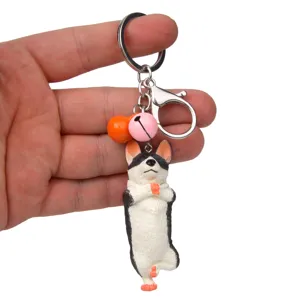 Kreativer Yoga Hund Schlüsselanhänger mit Glocke und Karabiner für Autoschlüssel und Taschen.