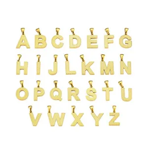 Gold stainless steel bubble letter pendants for DIY necklace jewelry making accessories.