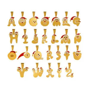 Christmas alphabet letter pendant gold titanium steel DIY necklace jewelry accessories