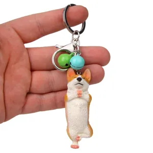 Yoga Corgi Schlüsselanhänger mit bunten Glöckchen niedlicher Tier Taschenanhänger Deko Accessoire
