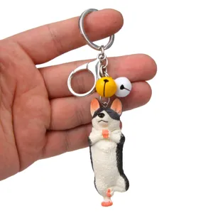 Niedlicher Yoga Hund Schlüsselanhänger mit Metallring, Karabiner und Glocken. Tolle Taschendeko.