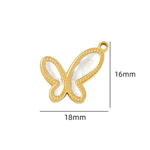 Goldener Schmetterling Anhänger Titanstahl Perlmutt DIY Halskette Schmuck Zubehör