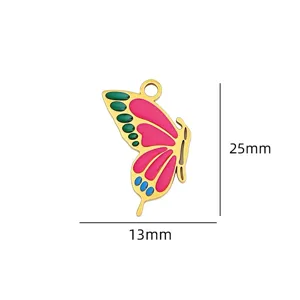 Titanstahl Schmetterling Anhänger Detailansicht, farbige Emaillierung DIY Schmuck Zubehör.