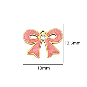 Edelstahl rosa emaillierter Schleife Anhänger Kristall DIY Halskette Schmuck 1Stk