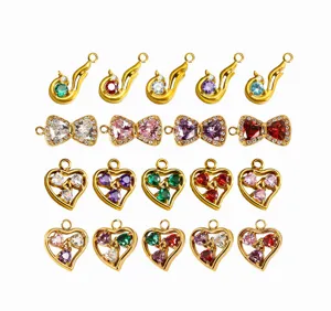 DIY stainless steel cubic zirconia charms, heart, bow, and bird pendant jewelry accessories.