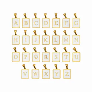 Minimalistischer Edelstahl Emaille Alphabet Buchstaben Anhänger Quadratischer Tag DIY Schmuck Handwerk Zubehör Großhandel Charme Zubehör