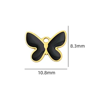 Edelstahl schwarzer Emaillierter Schmetterling Anhänger DIY Schmuck Zubehör 8,3x10,8mm