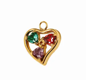 Stainless steel multi-color zircon heart pendant for DIY jewelry making and necklace accessories