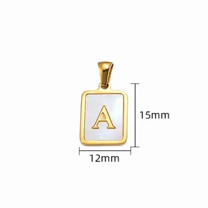 Titanium staal schelp letter A hanger ketting sieraden DIY accessoire vierkante bedel 15mm