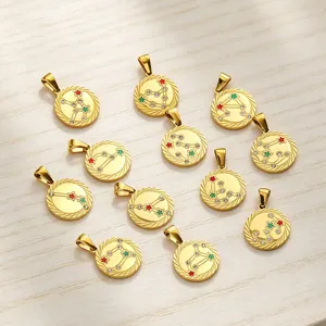 Gold zodiac constellation pendant charms stainless steel DIY jewelry making accessories