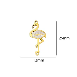 Detailansicht des Flamingos-Anhängers aus Edelstahl mit 26x12mm und weißer Öltropfen-Oberfläche.