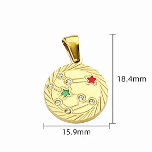 Stainless steel 18k gold plated constellation pendant with cubic zirconia and enamel stars.