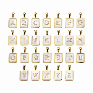 Roestvrij Staal Verguld Schelp Letter Vierkante Hanger Voor DIY Ketting Armband Sieraden Maken Minimalistische Alfabet Charm