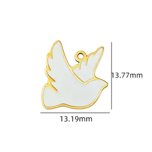Titanstahl weiße Taube Anhänger Goldrand Emailliert DIY Halskette Ohrring Schmuck Zubehör