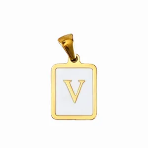 Minimalistischer Edelstahl weißer Emaillierter quadratischer Buchstabe V Anhänger Schmuck