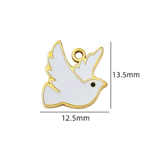 Edelstahl weiße Taube Anhänger Charme mit Goldrand für DIY Schmuckherstellung Halskette Ohrringe.