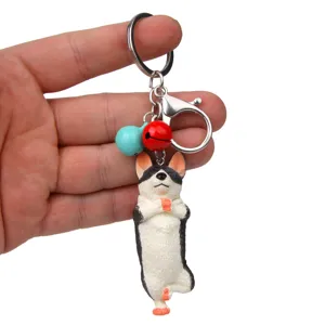 Süßer Yoga Hund Schlüsselanhänger mit Glocken und Karabiner, ideal für Autoschlüssel.