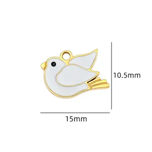 Goldfarbene Edelstahl weiße Taube Emaillierte Anhänger für DIY Schmuck Zubehör