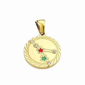 Gold stainless steel zodiac star pendant crystal DIY necklace jewelry accessory charm.