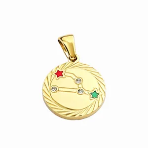 Stainless Steel Zodiac Star Pendant Real Gold Plated DIY Necklace Jewelry Accessories