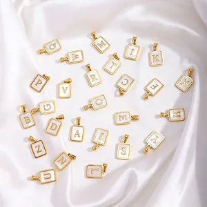 DIY roestvrij staal verguld moederschelp vierkante letter bedels sieraden maken.
