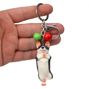 Niedlicher Yoga Hund Schlüsselanhänger mit Glocken Metallring Auto Schlüsselhalter Tasche