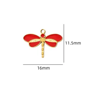 Edelstahl rote Emaillierte Libelle Anhänger Charm für DIY Schmuck Zubehör Design