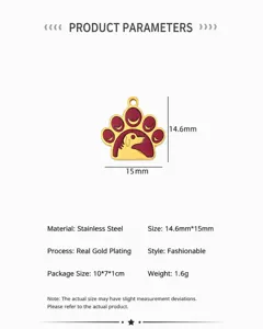 Stainless steel pet memorial dog cat paw pendant charm for DIY jewelry making bracelet