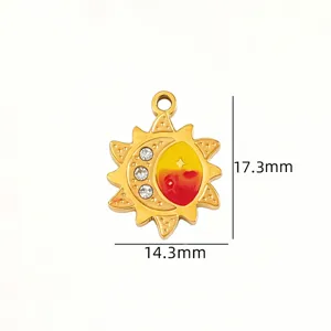 Stainless Steel Sun Moon Pendant Enamel Rhinestone DIY Necklace Jewelry Accessory