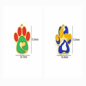 Stainless steel pet paw pendant charm for DIY bracelet necklace jewelry making accessories.
