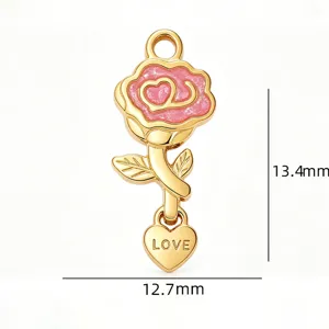 Ciondolo smaltato rosa carino ciondolo oro per creazione di gioielli braccialetto fai da te.