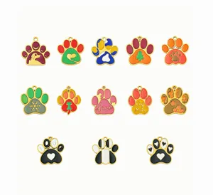 Stainless steel colorful enamel pet paw charms, gold-plated DIY necklace bracelet pendants.